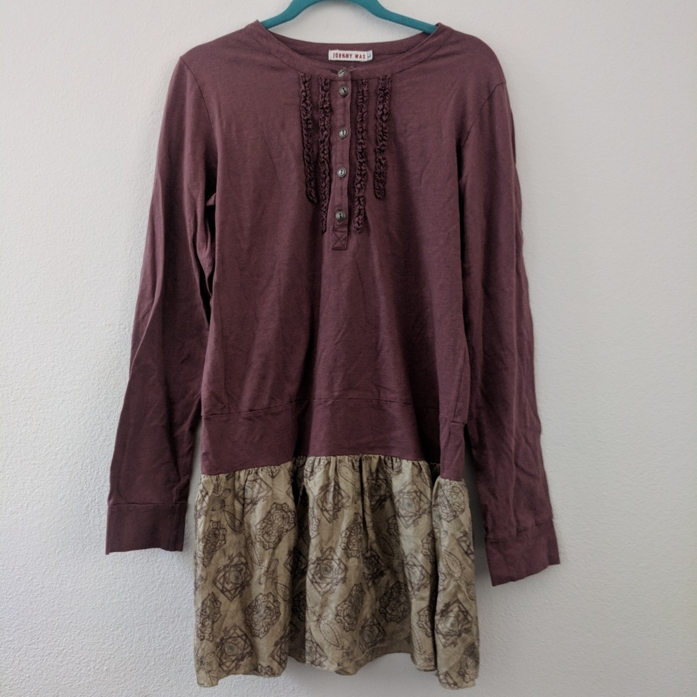 Johnny Was skeleton patched cotton dress sz L